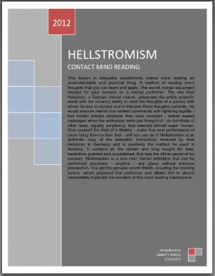 Hellstromism - Contact Mind Reading by Greg Bordner Abbott Magic PDF