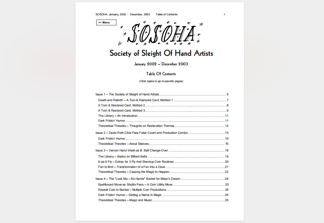 SOSOHA: Society of Sleight Of Hand Artists (January 2002 - December 2003) by Gregg Webb
