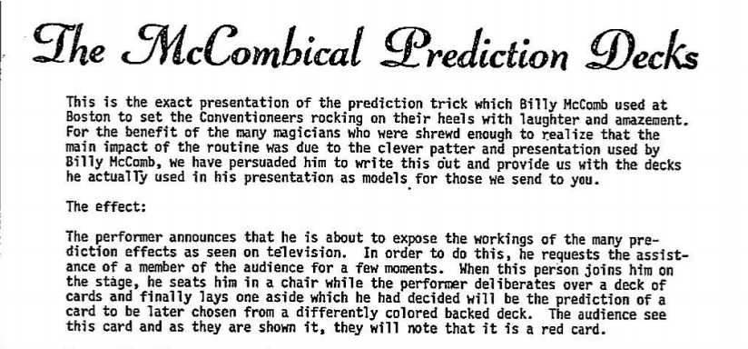 The McCombical Prediction Decks by Billy McComb (PDF eBook Download)