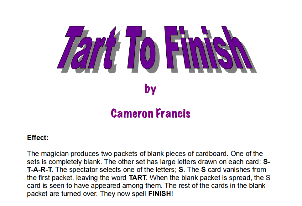 Tart to Finish by Cameron Francis (official PDF eBook Download)